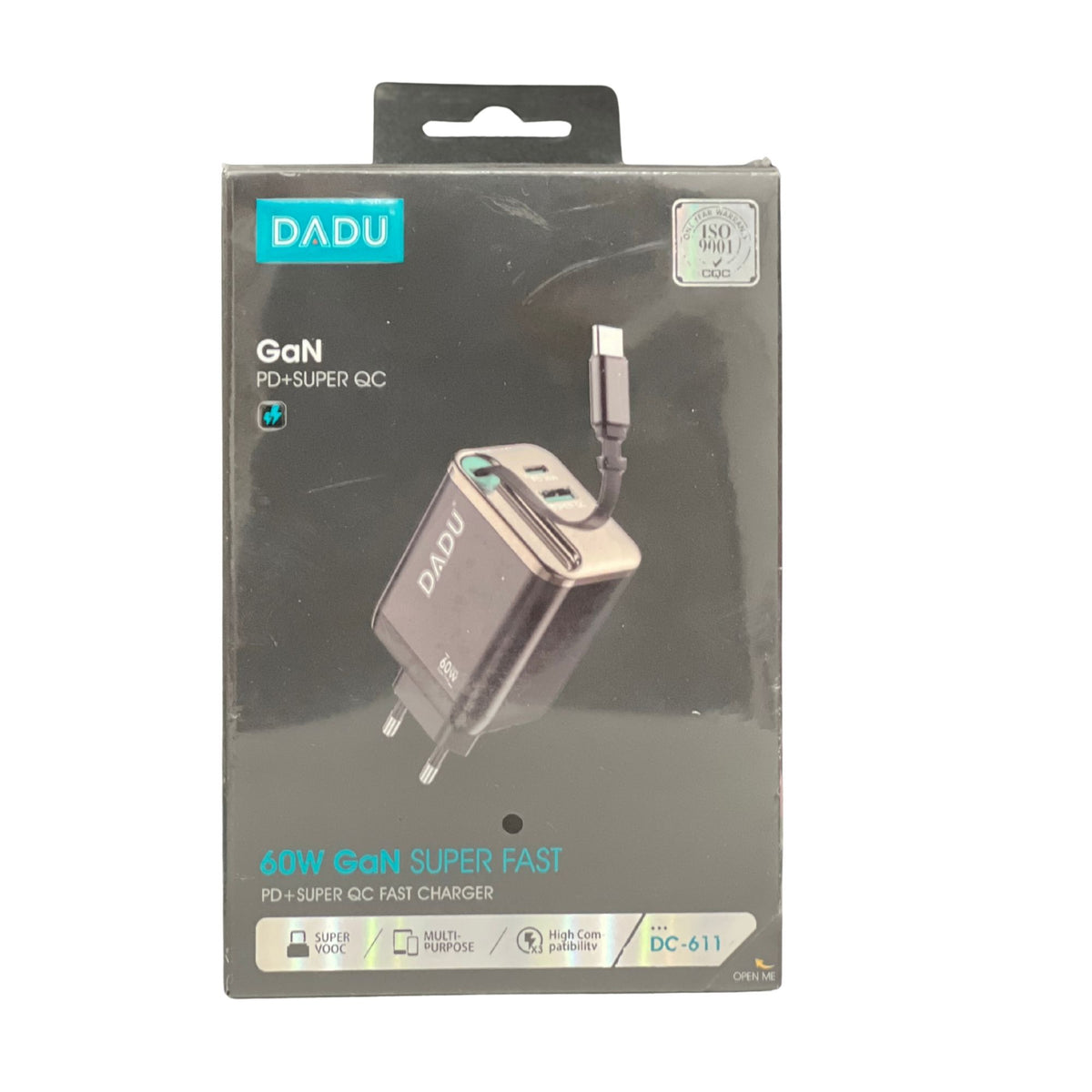 DADU DC-611 60W GAN ADAPTER 2 PORT + TYPE-C CABLE ATTACHED